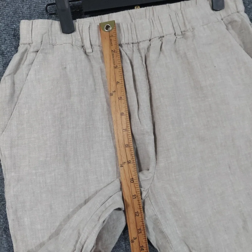 Quince Linen Pants Women Size M Beige Tapered Elastic Waist Casual 100% Linen